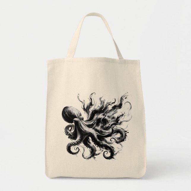 Abstract Ink Fluid Octopus Kraken Tote Bag (Front)