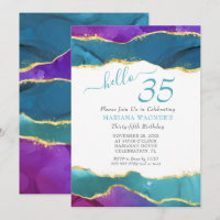 Abstract Ink Fuchsia Pink Teal Gold 35th Birthday