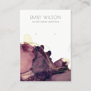 Abstract Ink Gold Maroon Necklace Earring Display Business Card