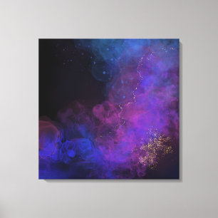 Abstract Ink Painting Black Blue Purple Square Canvas Print