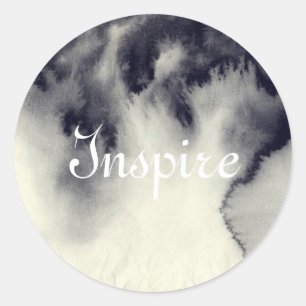 Abstract ink painting on grunge paper texture. classic round sticker