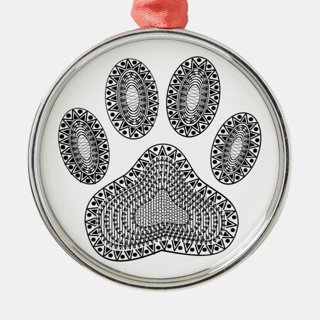 Abstract Ink Paw Print Metal Tree Decoration (Front)