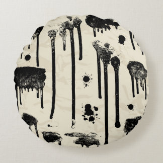 Abstract ink splatters seamless pattern round cushion