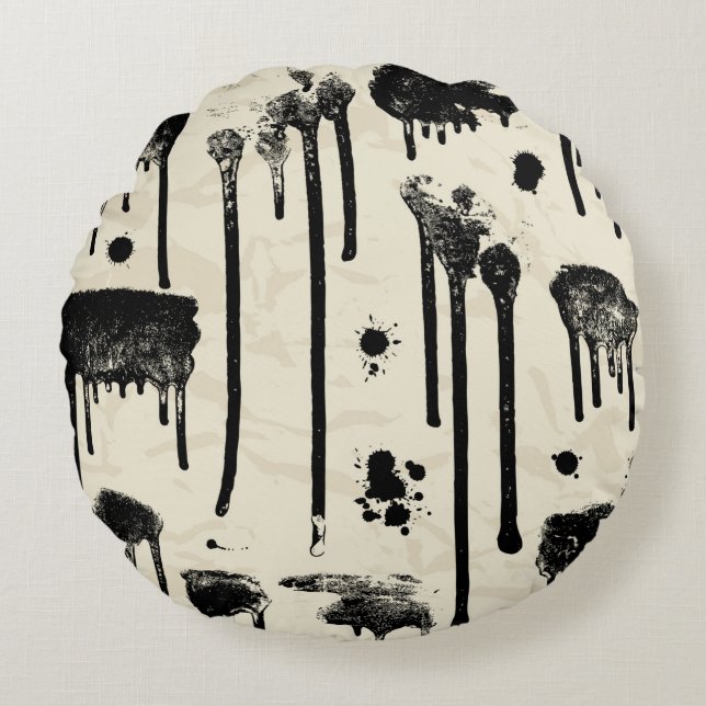 Abstract ink splatters seamless pattern round cushion (Front)