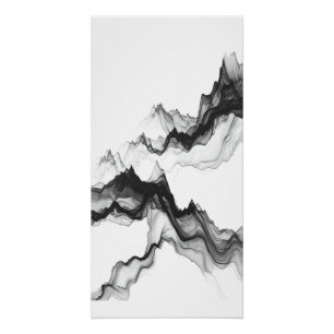 Abstract ink wash mountain peaks landscape, serene poster