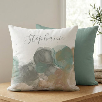Abstract Ink Wash with Elegant Name Script Cushion