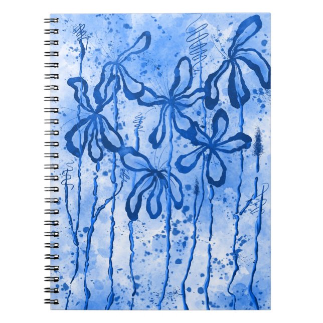 Abstract Inked Flowers Blue Lilies  Notebook (Front)