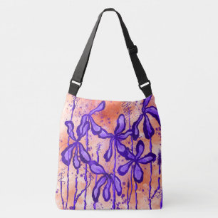 Abstract Inked Flowers  Orange and purple  Crossbody Bag