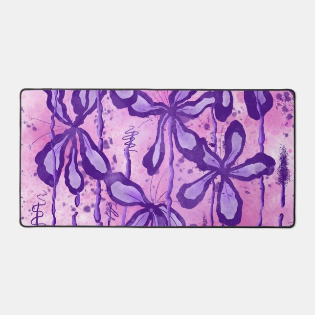 Abstract Inked Flowers Pink Purple Desk Mat (Front)
