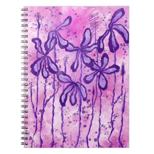 Abstract Inked Flowers Pink Purple Lilies Notebook
