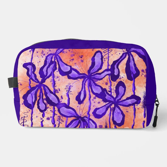 Abstract Inked Flowers Purple & Orange  Dopp Kit (Front)