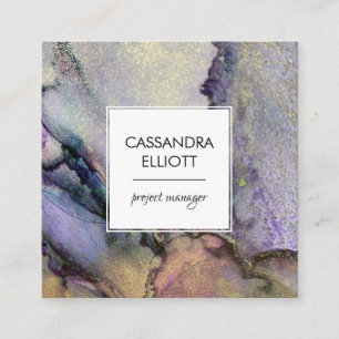 Abstract Iridescent Gold Alcohol Ink Liquid Art Square Business Card