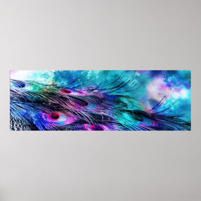 Abstract Iridescent Peacock Feathers Poster (Front)