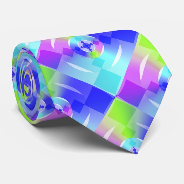 Abstract Iridescent Rainbow Gradient Fractal Art Tie (Rolled)