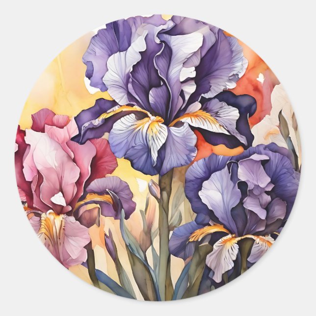 Abstract Iris Flowers Classic Round Sticker (Front)