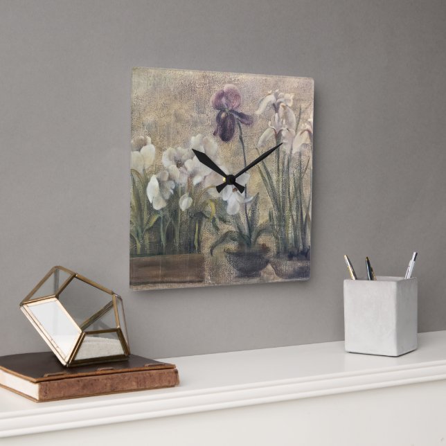Abstract Iris In Pots Square Wall Clock (Office)