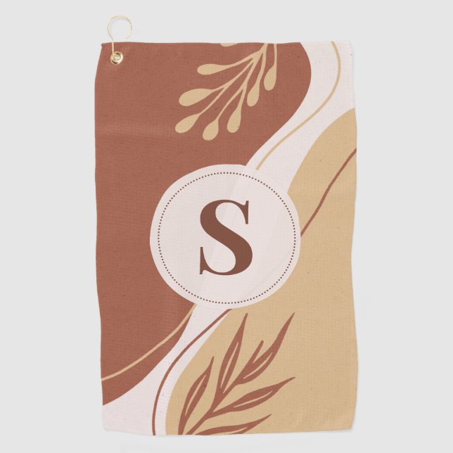 Abstract irregular shapes with earth colours golf towel (Front)