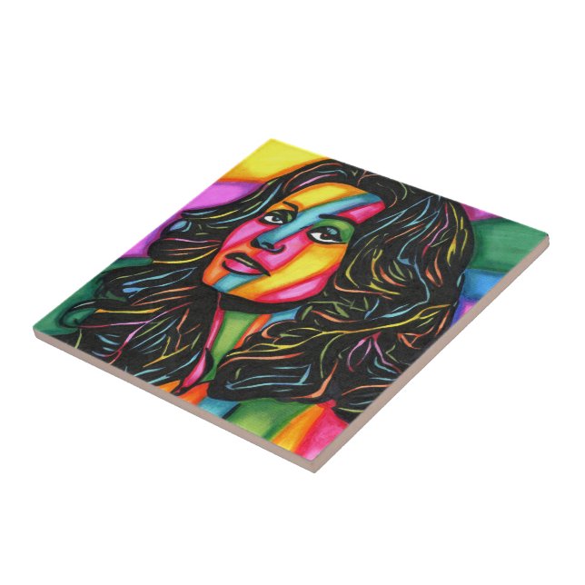 abstract Italian womans face original art  Tile (Side)
