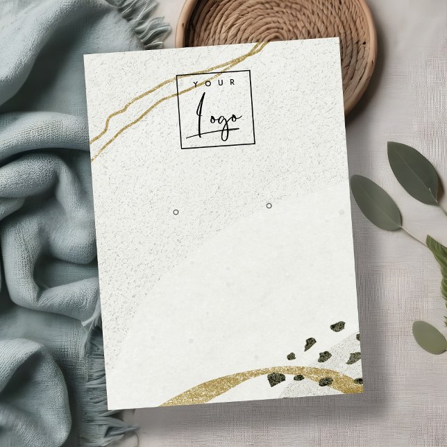 Abstract Ivory Black Gold Earring Logo Display Business Card (Creator Uploaded)