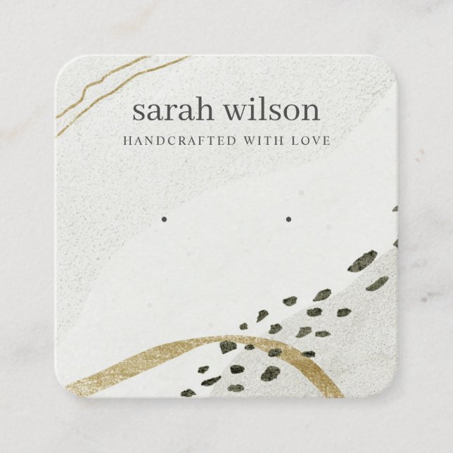 Abstract Ivory Black Gold Earring Stud Display Square Business Card (Front)