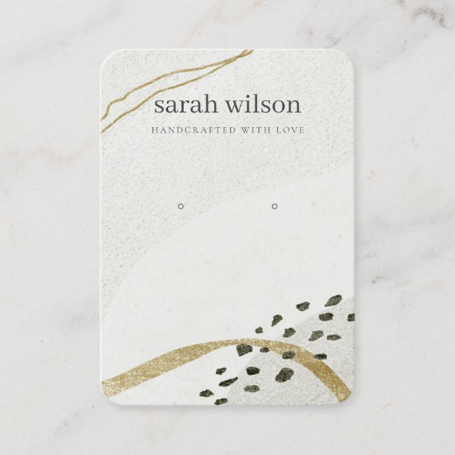 Abstract Ivory Black Gold Stud Earring Display Business Card (Front)