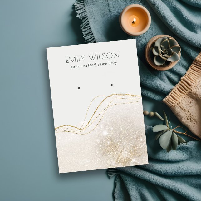 Abstract Ivory Gold Glitter Shiny Earring Display Business Card (Creator Uploaded)