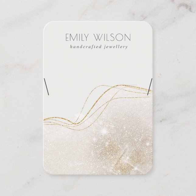 Abstract Ivory Gold Glitter Shiny Necklace Display Business Card (Front)
