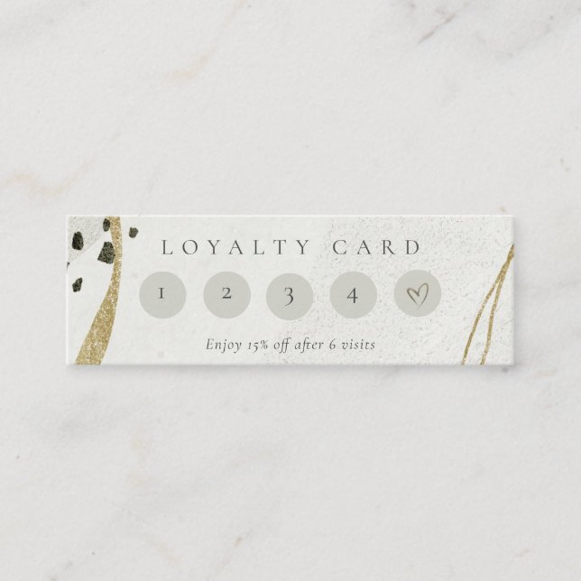 Abstract Ivory Gold Grey Stone 5 Punch Loyalty Mini Business Card (Front)