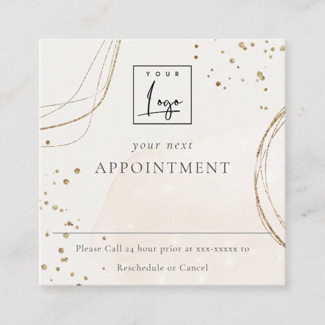 Abstract Ivory Gold Logo Appointment Reminder Square Business Card (Front)