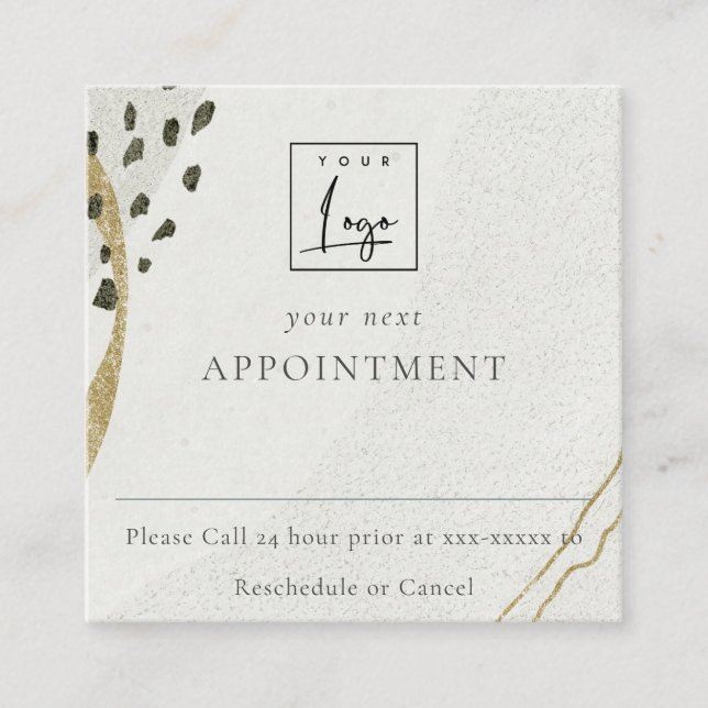 Abstract Ivory Gold Logo Appointment Reminder Square Business Card (Front)
