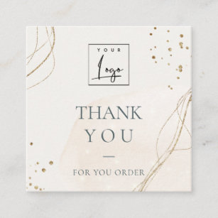 Abstract Ivory Gold Thank You For Your Order Logo Square Business Card