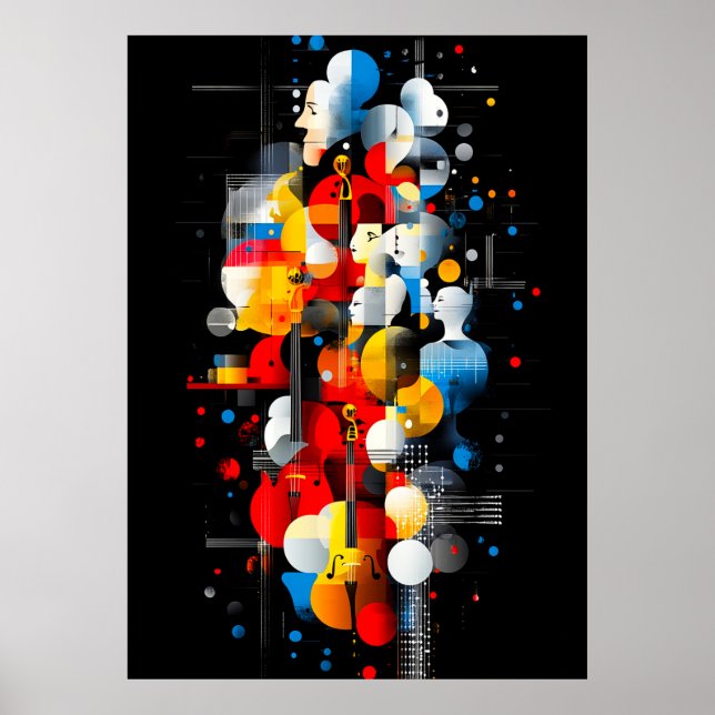 Abstract Jazz Symphony with Geometric Faces and In Poster (Front)