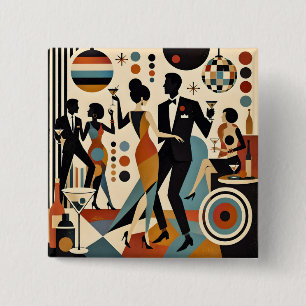 Abstract Jazzy Martinis and Dancing Cocktail Party 15 Cm Square Badge