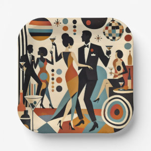 Abstract Jazzy Martinis and Dancing Cocktail Party Paper Plate