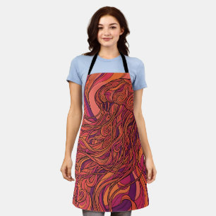 Abstract Jellyfish Sunset Orange Line Art Apron