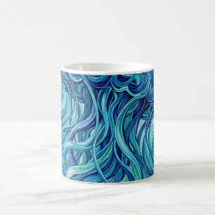 Abstract Jellyfish Tentacles Ocean Blue Coffee Mug