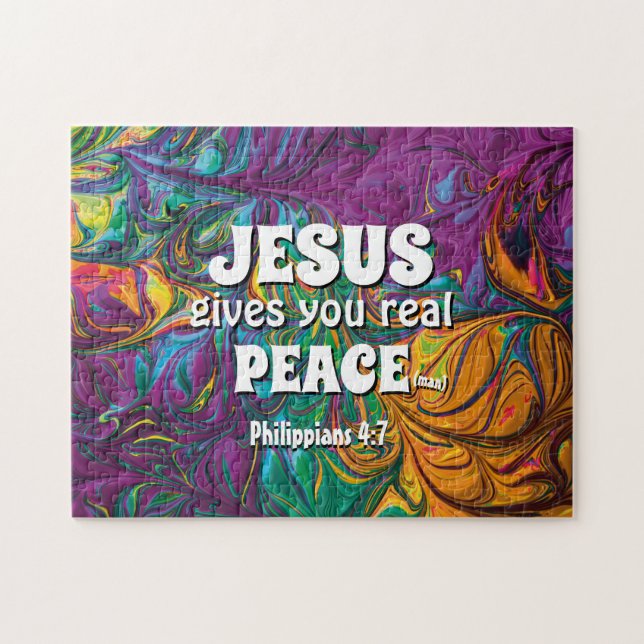Abstract JESUS GIVES REAL PEACE Christian Purple Jigsaw Puzzle (Horizontal)