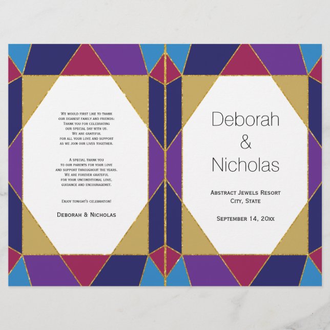 Abstract jewel tones modern wedding program (Front)