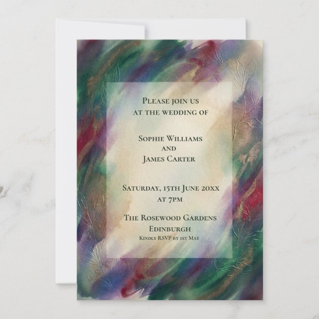 Abstract Jewel Watercolour Wedding Invitation (Front)