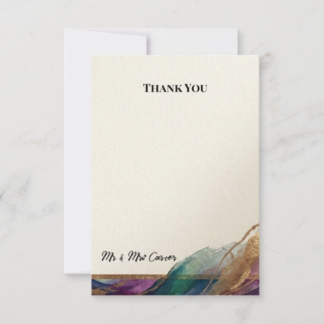 Abstract Jewel Watercolour Wedding Thank You Card (Front)