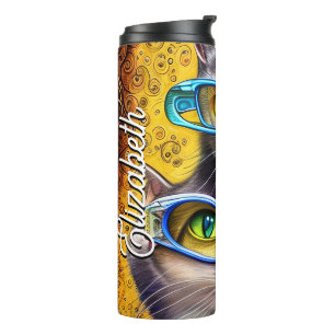 Abstract Joined Cats Glasses Custom Name  Thermal Tumbler