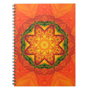 Abstract kaleidoscope orange background. Beautiful Notebook
