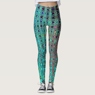 Abstract Kaleidoscopic Aqua Retro Boomerang Waves Leggings