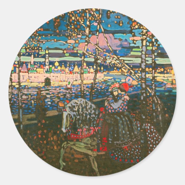 Abstract Kandinsky Riding Couple Colourful Classic Round Sticker (Front)