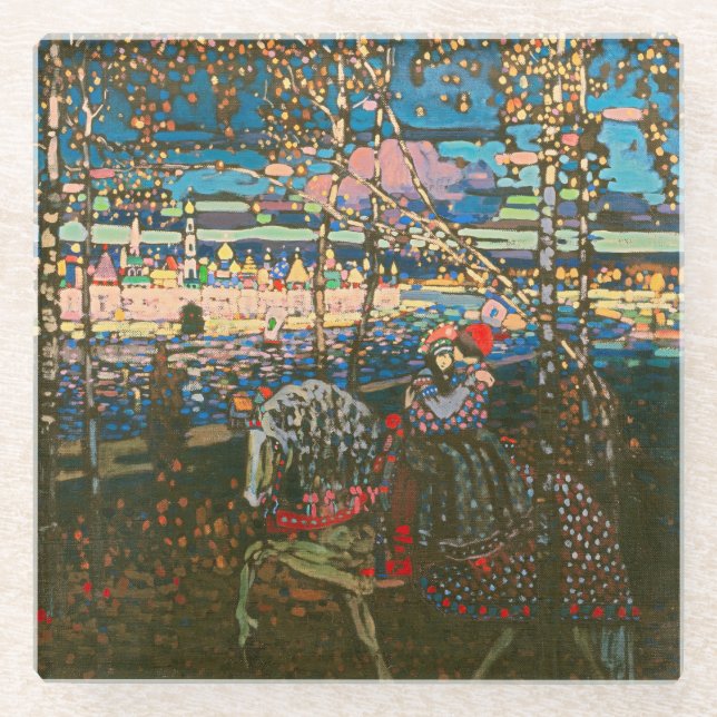 Abstract Kandinsky Riding Couple Colourful Glass Coaster (Front)