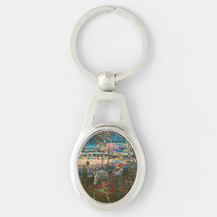 Abstract Kandinsky Riding Couple Colourful Key Ring