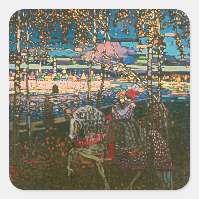 Abstract Kandinsky Riding Couple Colourful Square Sticker (Front)