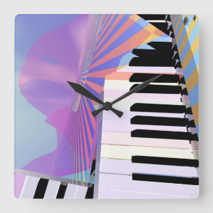 Abstract Keyboards and Stripes Square Wall Clock