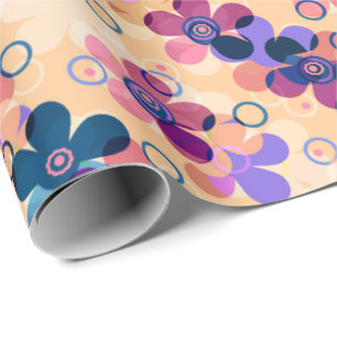 Abstract kids cute cartoon flowers floral retro de wrapping paper