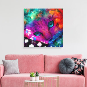 Abstract Kitty Cat Purple Orange Green Black White Canvas Print